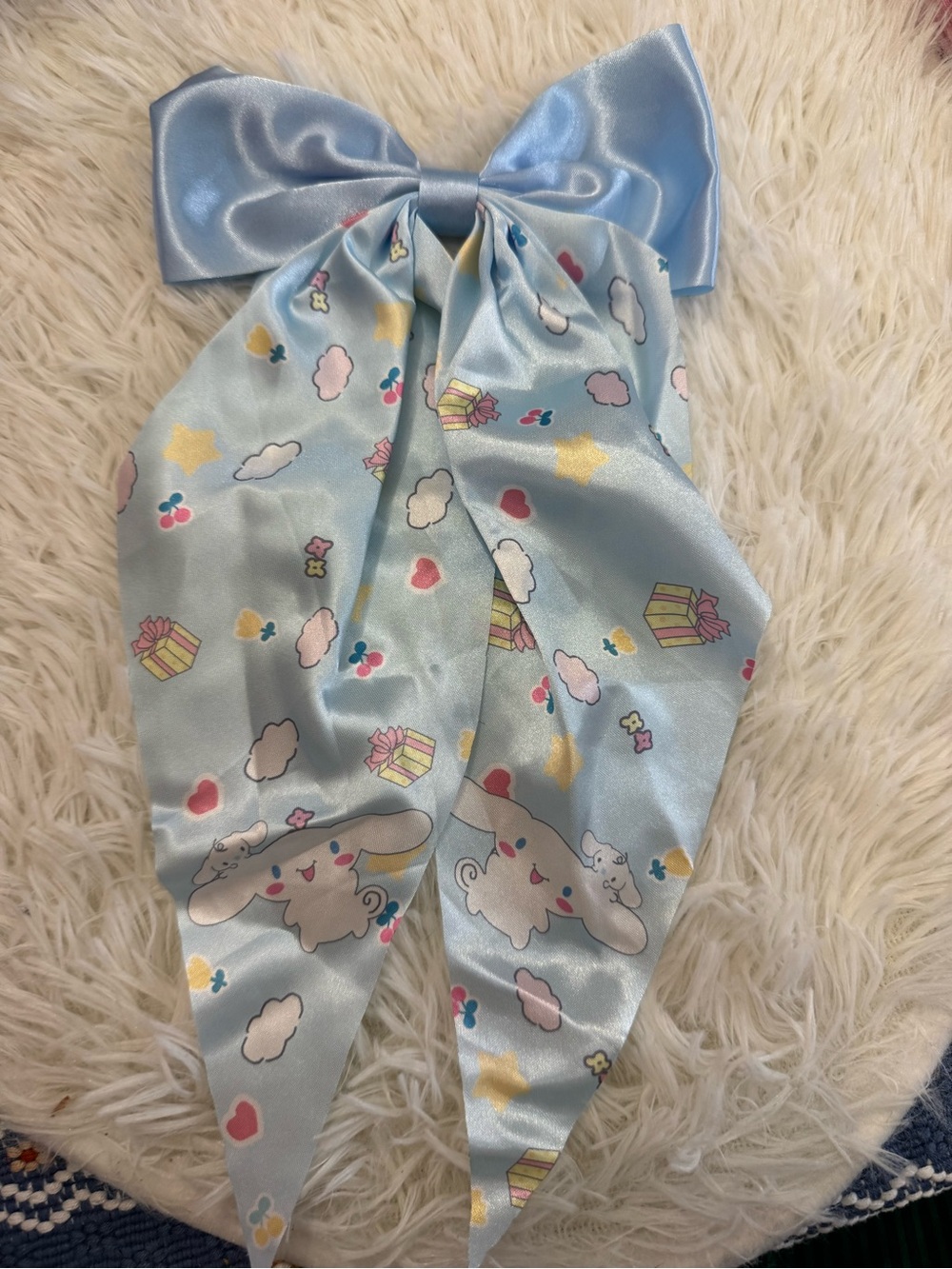 Cinnamonroll Blue Satin Bow coquette Hair Scarf pin with Cute Print